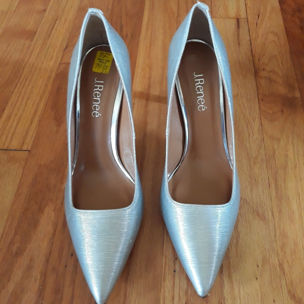 J. Reneé Silver Dress Heels Pointed Toe Pumps Size 9